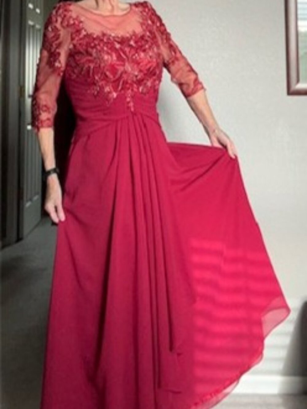 2 Elegant Red Formal Dresses-Mother of the Bride/Groom, Lace/Chiffon, Size 12